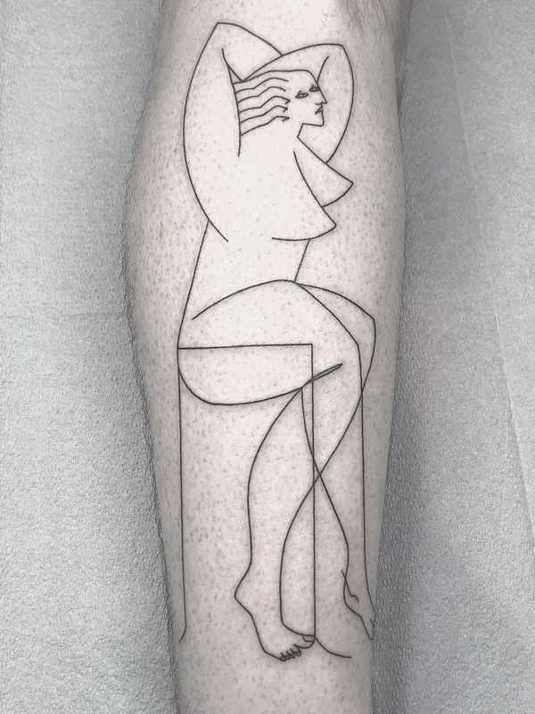 female black linework 纹身 在 calf #21421 | 纹身师 Caleb Kilby