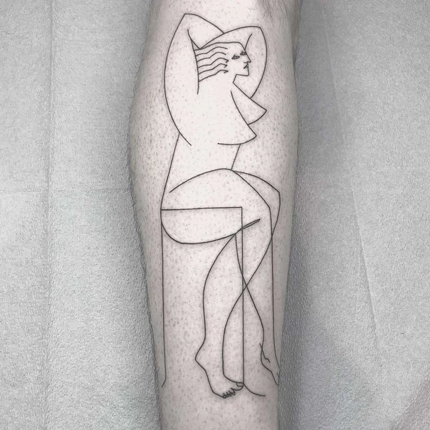 Linework Figure tattoo on Calf