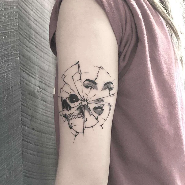 Sketch Skull, Face tattoo on Forearm