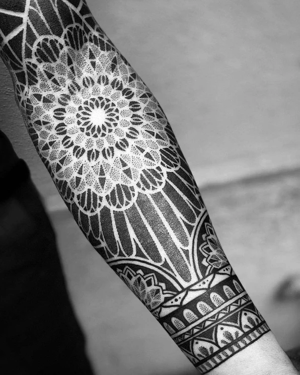 Blackwork Mandala, Geometric tattoo on Forearm