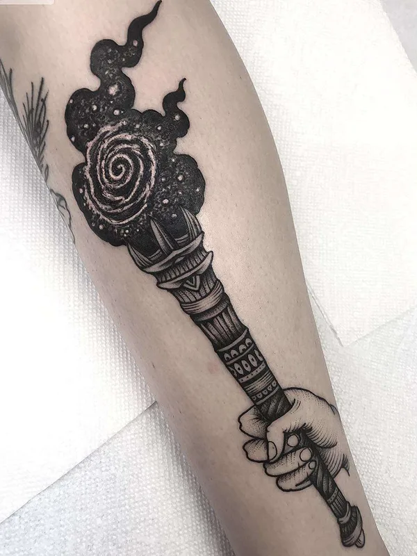 black and grey blackwork tattoo on calf #21832 | Tattoo Artist Henbo Henning