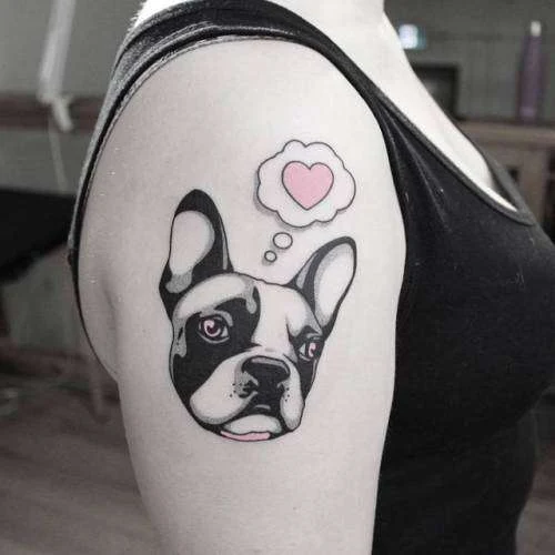 Illustrative Dog, Heart tattoo on Shoulder