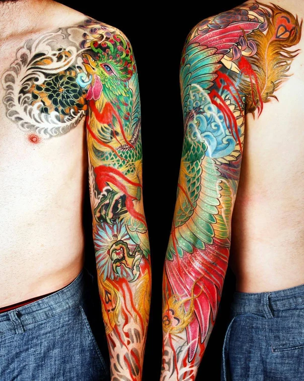Japanese Phoenix, Dragon tattoo on Full Sleeve