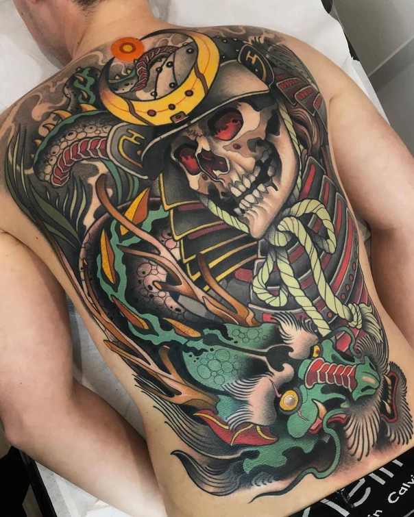 Japanese Skull, Dragon tattoo on Full Back
