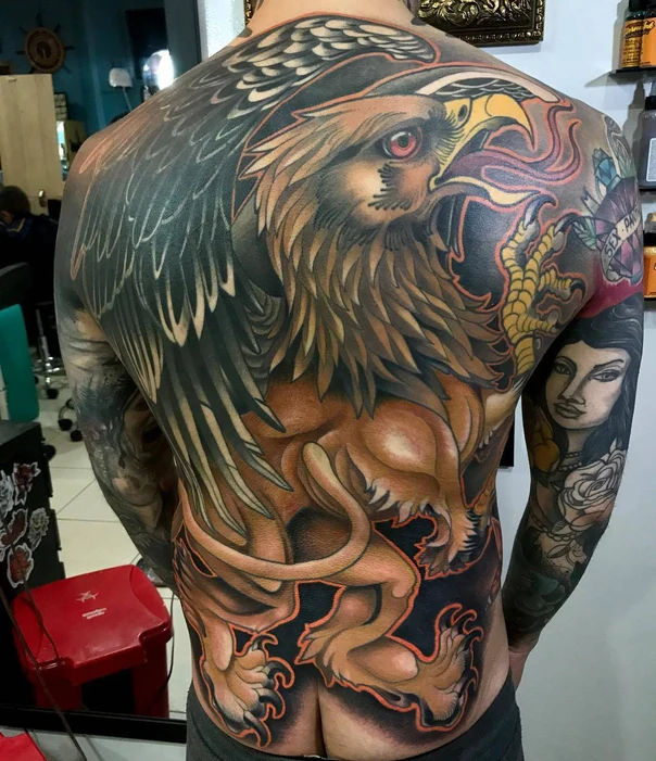 Realism Griffin, Eagle tattoo on Full Back