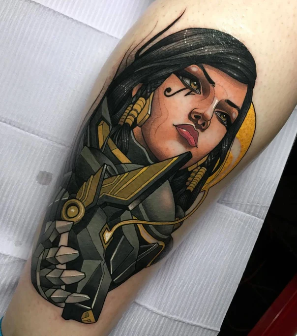 Illustrative Portrait, Geometric tattoo on Calf