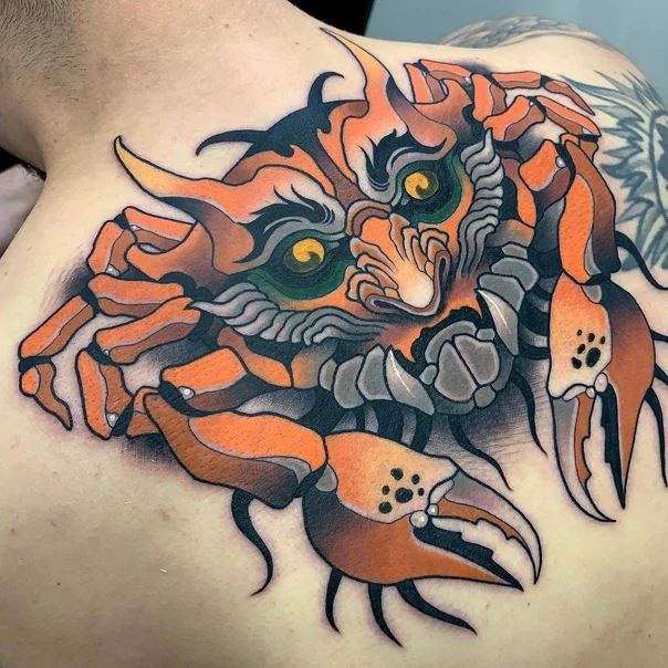 Japanese Crab, Demon tattoo on Chest