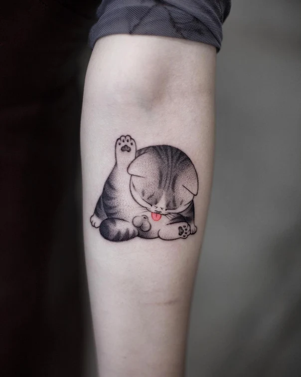 Illustrative Cat tattoo on Forearm