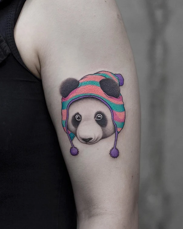 Illustrative Panda, Animal tattoo on Upper Arm