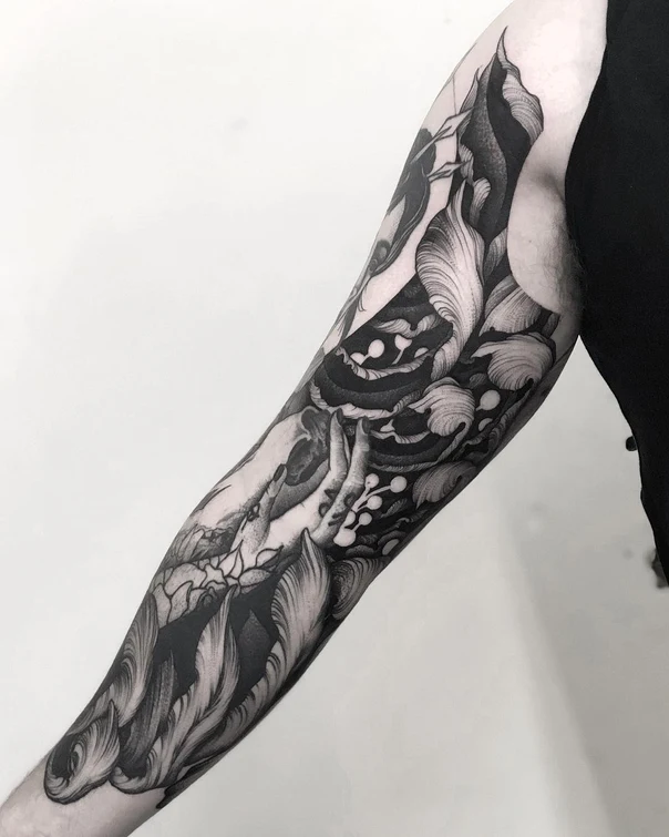 Blackwork Abstract, Floral tattoo on Full Sleeve
