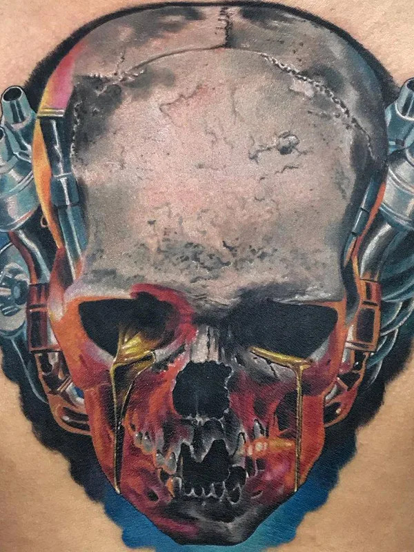 color biomechanical tattoo on chest #31188 | Tattoo Artist Aaron Olaguivel (Omom Tattoo)