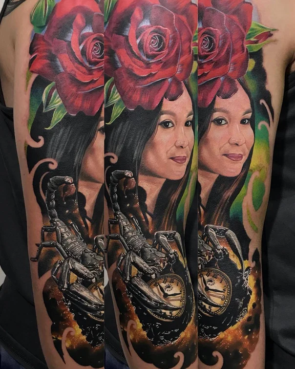 Realism Rose, Portrait tattoo on Full Sleeve