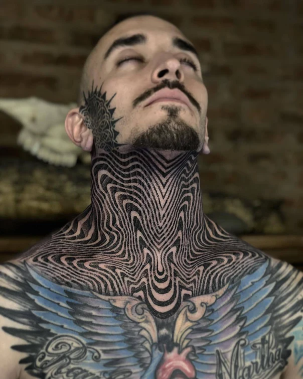 Blackwork Geometric, Abstract tattoo on Neck
