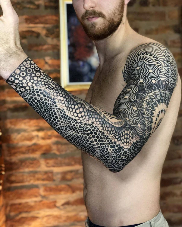 Blackwork Geometric, Mandala tattoo on Full Sleeve