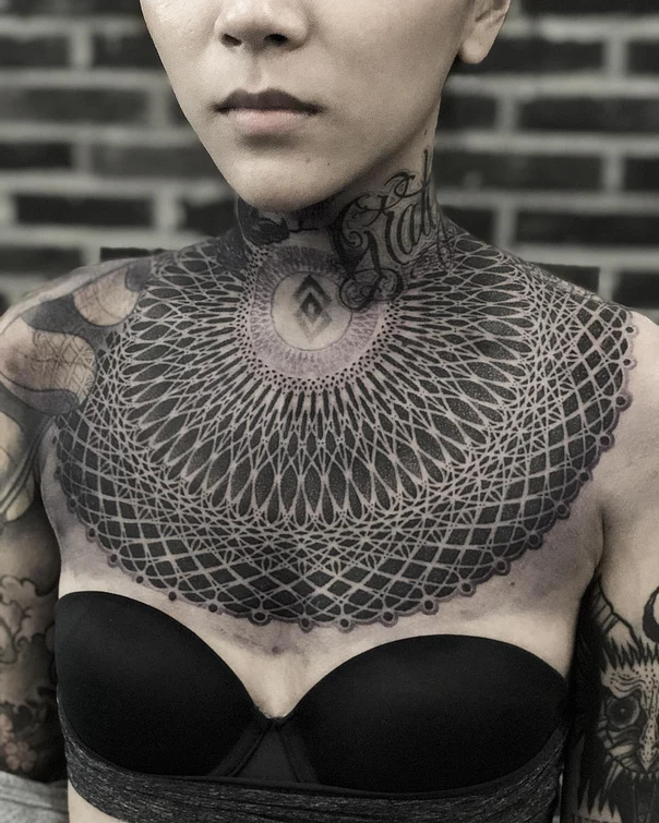 Ornamental Mandala, Geometric tattoo on Chest