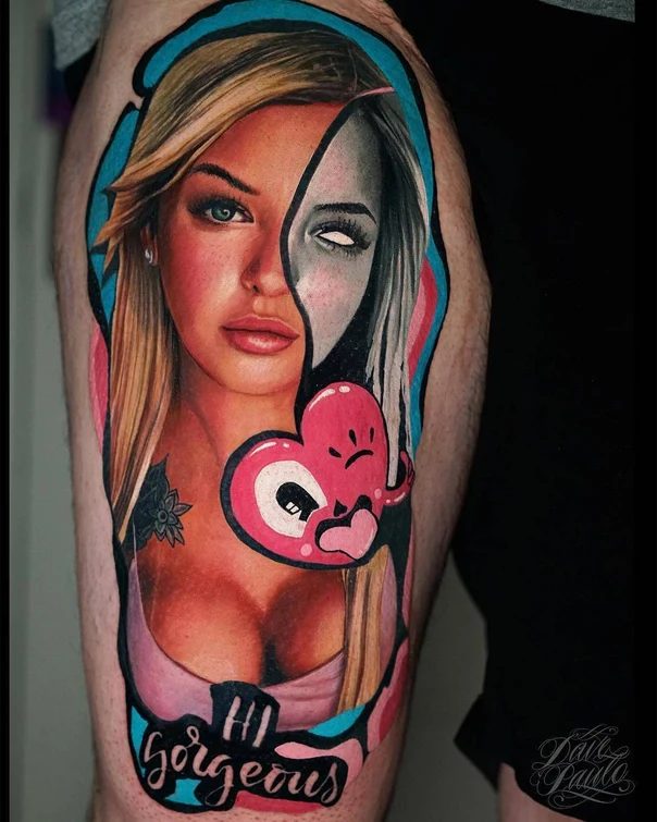 Realism Portrait, Heart tattoo on Thigh
