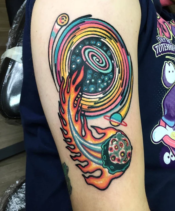 New School Space, Fire tattoo on Upper Arm