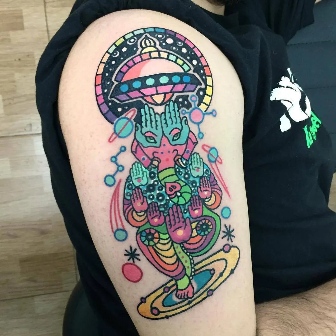 Artista de tatuagem Raro82, tatuagem colorida e intricada, psicodélica | Madrid, Espanha