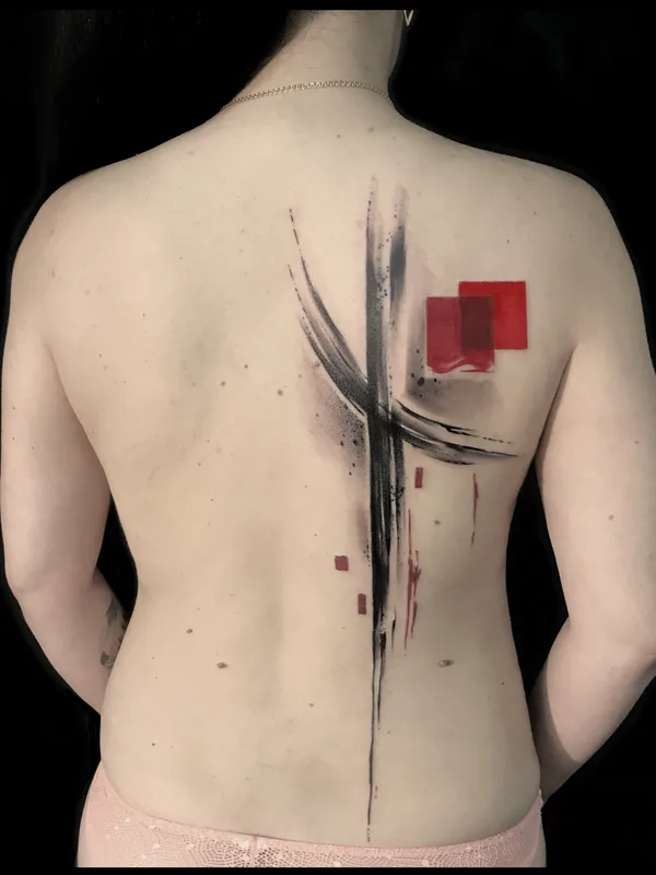 female color abstract tattoo on upper back #31381 | Tattoo Artist Vladimir Cherep 