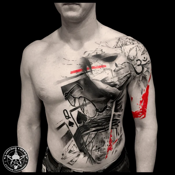 Абстрактная Face, Playing cards tattoo на Грудь
