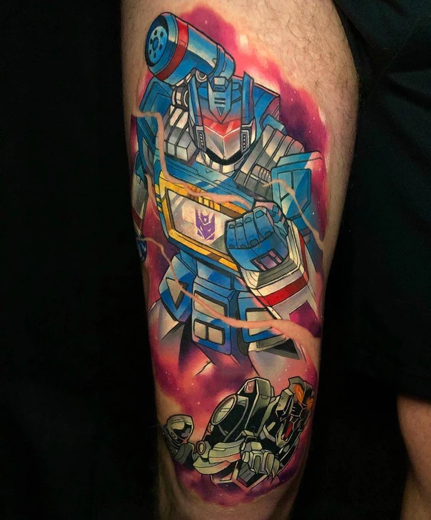 Illustrative Robot, Transformers tattoo on Thigh