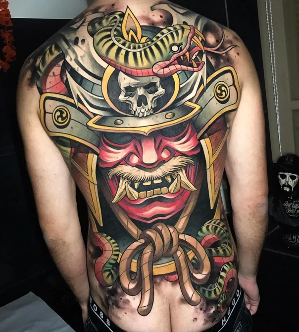 Japanese Samurai, Skull tattoo on Full Back