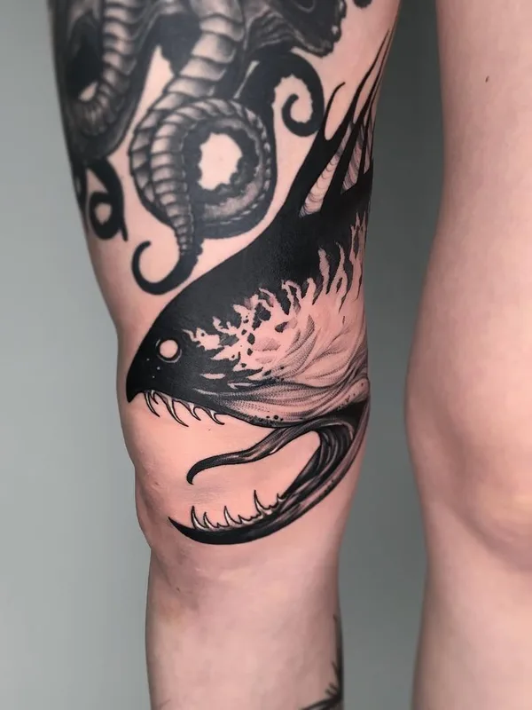 black blackwork татуировка на knee #36402 | Тату мастер Vladimir Pride