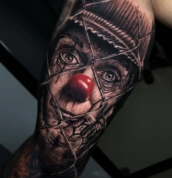 Realism Clown, Face tattoo on Forearm