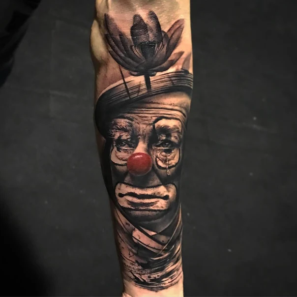 Realism Clown, Flower tattoo on Forearm