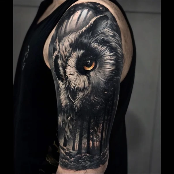 Realism Owl, Forest tattoo on Full Sleeve