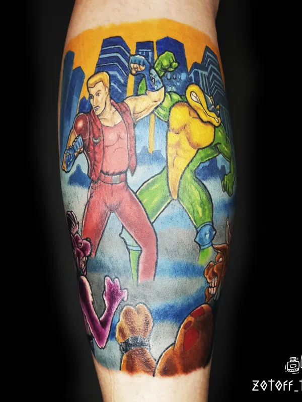 color cartoon tattoo on calf #36472 | Tattoo Artist zotoff_tattoo