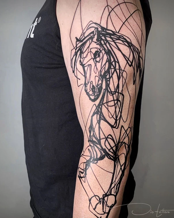 Abstract Horse tattoo on Upper Arm