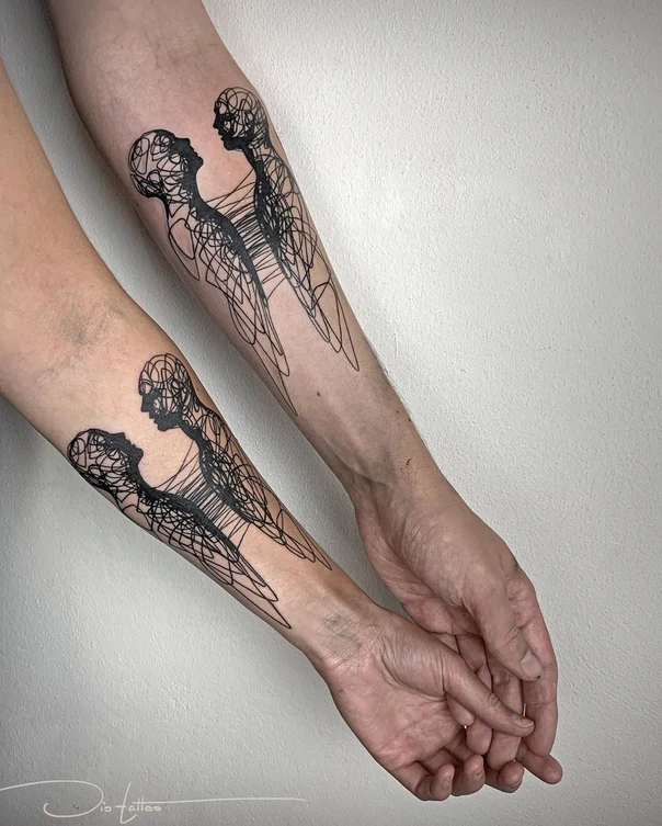 Linework Human, Figure tattoo on Forearm