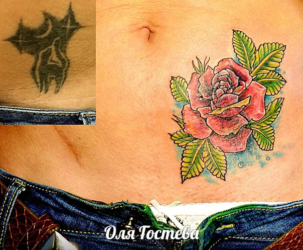 Традиционная Rose, Floral tattoo на Живот