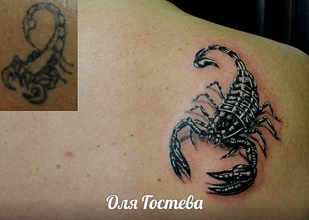 Реализм Scorpion tattoo на Лопатка