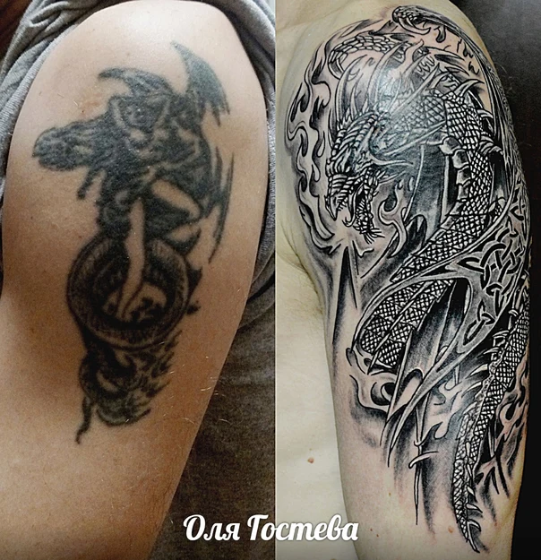 Blackwork Dragon, Celtic tattoo on Shoulder
