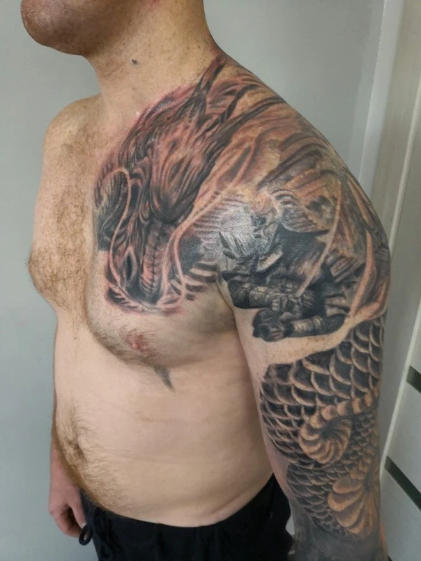 Japanese Dragon, Koi tattoo on Full Sleeve