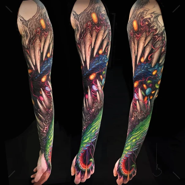Биомеханика Teeth, Monster tattoo на Полный рукав