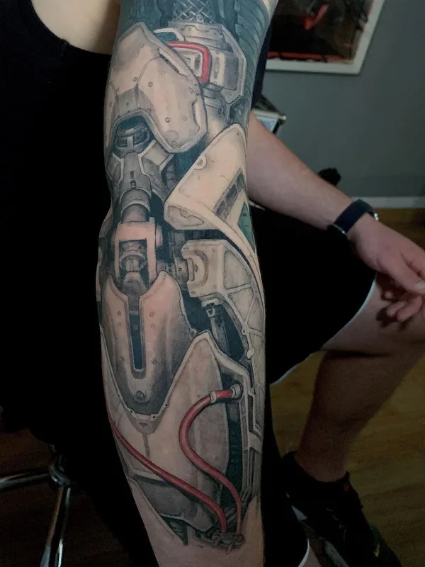 black and grey biomechanical 타투 부위 full sleeve #40554 | 타투이스트 Константин Алексеев
