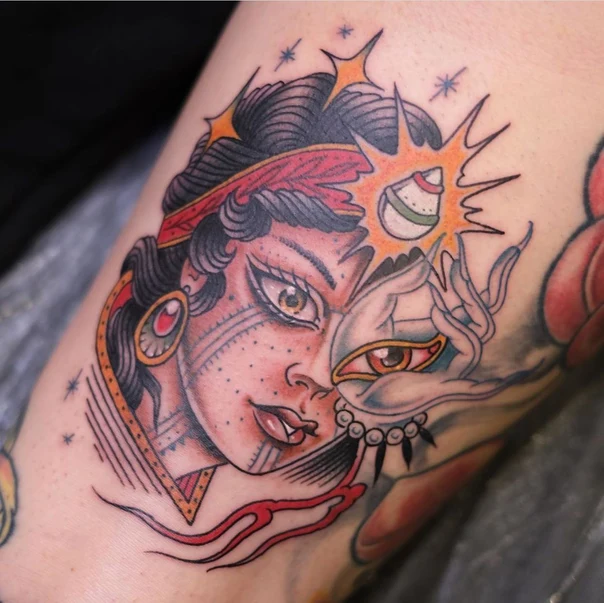 Neo Traditional Portrait, Eye tattoo on Forearm