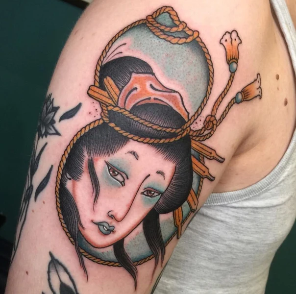 Neo Traditional Geisha, Rope tattoo on Upper Arm