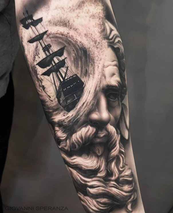 Realism Ship, Portrait tattoo on Forearm