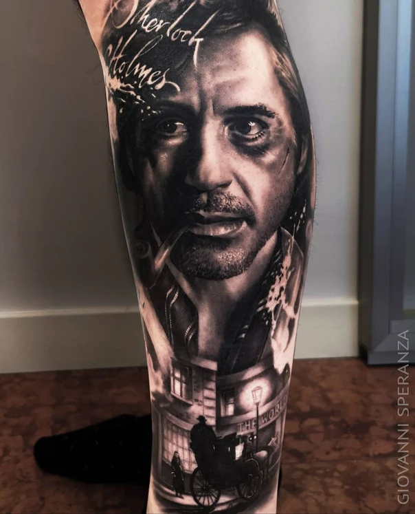 Realism Portrait, Lettering tattoo on Calf