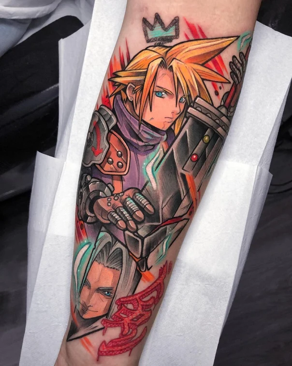 Anime Character, Crown tattoo on Forearm