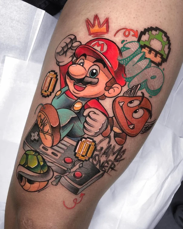 New School Mario, Video game tattoo on Thigh