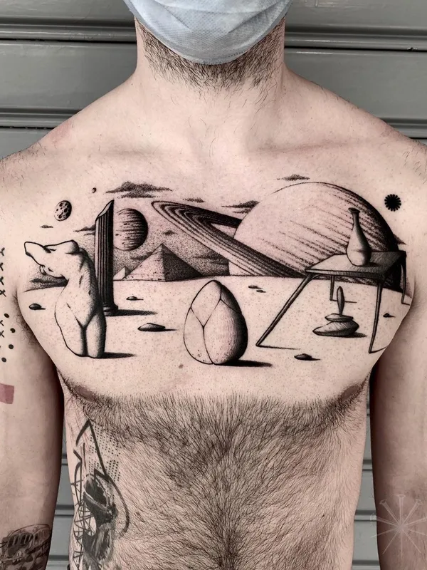 male black and grey sketch Tatuaggio su chest #40761 | Tatuatore Jacopo Uppercut