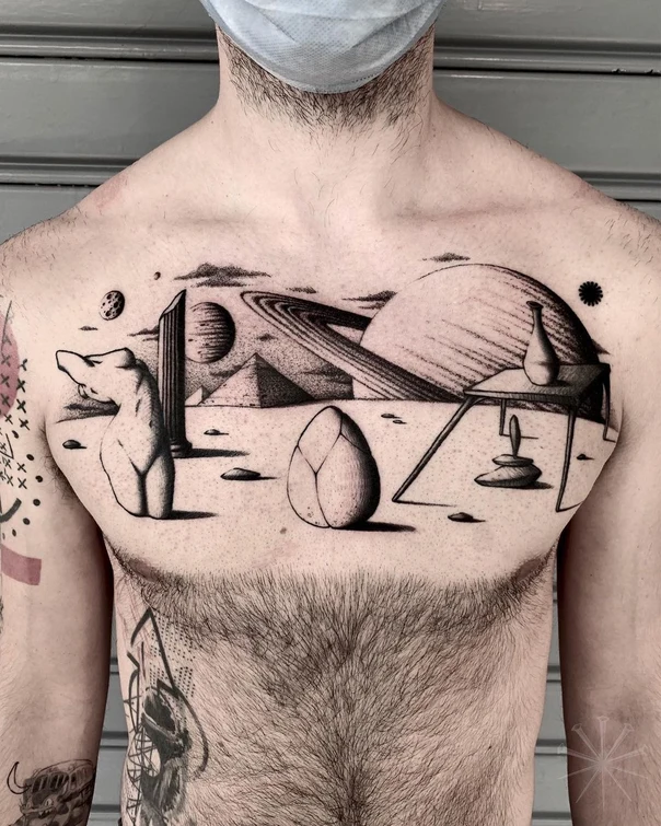 Sketch Planets, Geometric tattoo on Chest