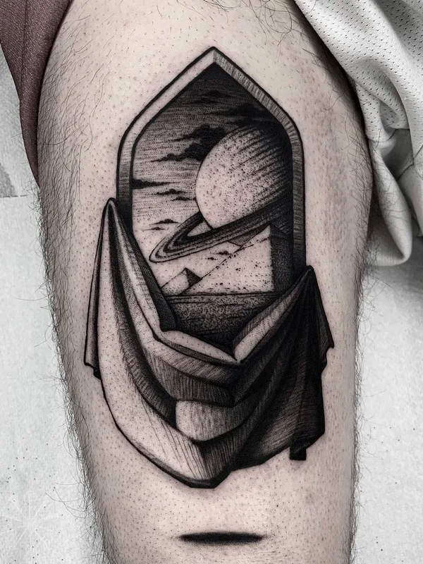 black and grey blackwork Tatuaggio su calf #40758 | Tatuatore Jacopo Uppercut