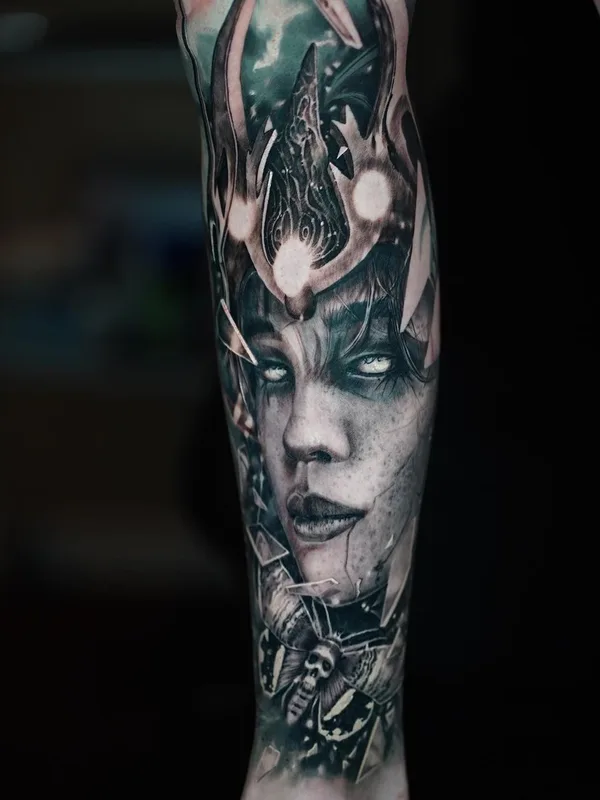 female black and grey realism tattoo auf forearm #40788 | Tätowierer Максим Мельник