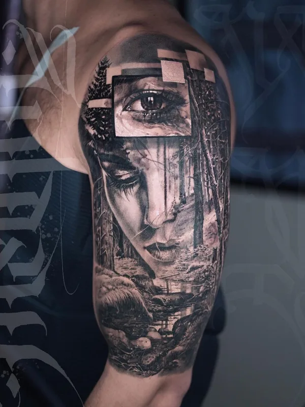 black and grey realism tattoo auf upper arm #40787 | Tätowierer Максим Мельник